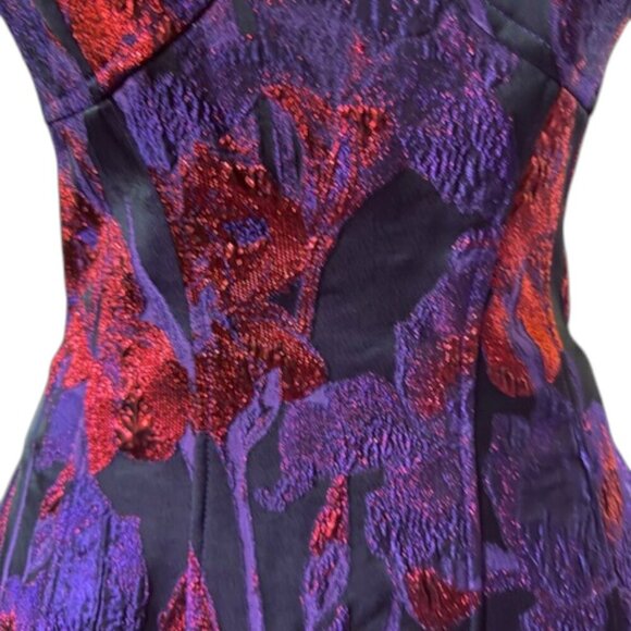 Liv Foster Designer Floral Jacquard Fit & Flare Corset Mini Dress Purple SIZE 10 - Picture 8 of 15